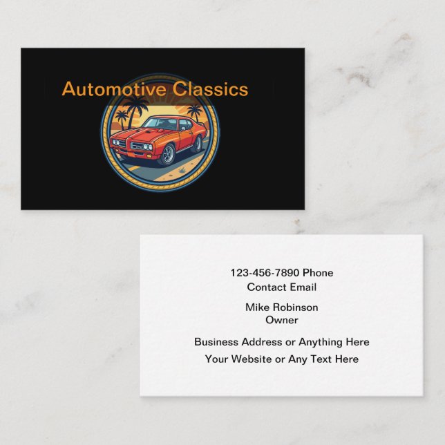 Classic Car Automotive Theme Business Cards Visitkort (Fram/baksida)
