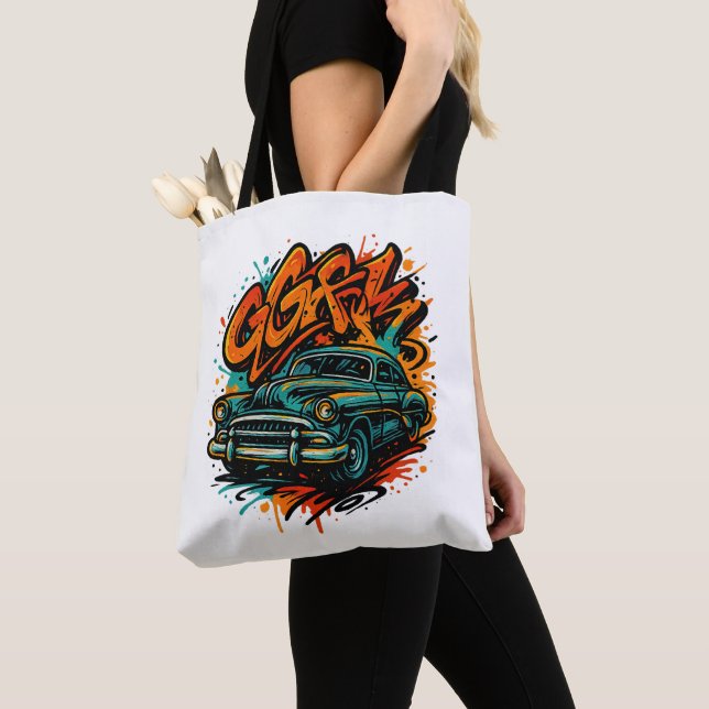 Classic Car Graffiti Tote Bag Tygkasse (Närbild)
