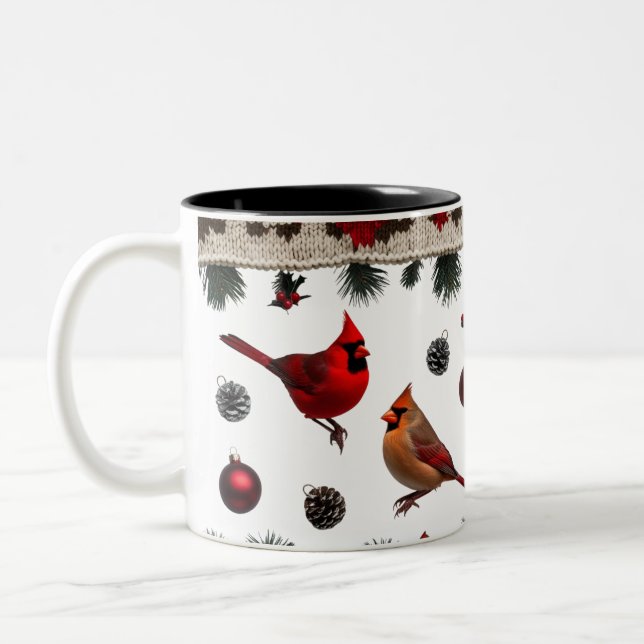 Classic Cardinal Birds Nordic Knit Two-Tone Två-Tonad Mugg (Vänster)
