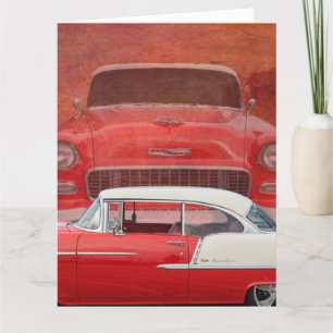 Classic Cars Chevy Bel Luft Dodge Red White Vintag Kort