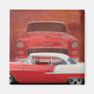 Classic Cars Chevy Bel Luft Dodge Red White Vintag Magnet