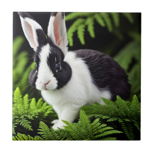 "Classic Charm: The Black and White Bunny Rabbit" Kakelplatta
