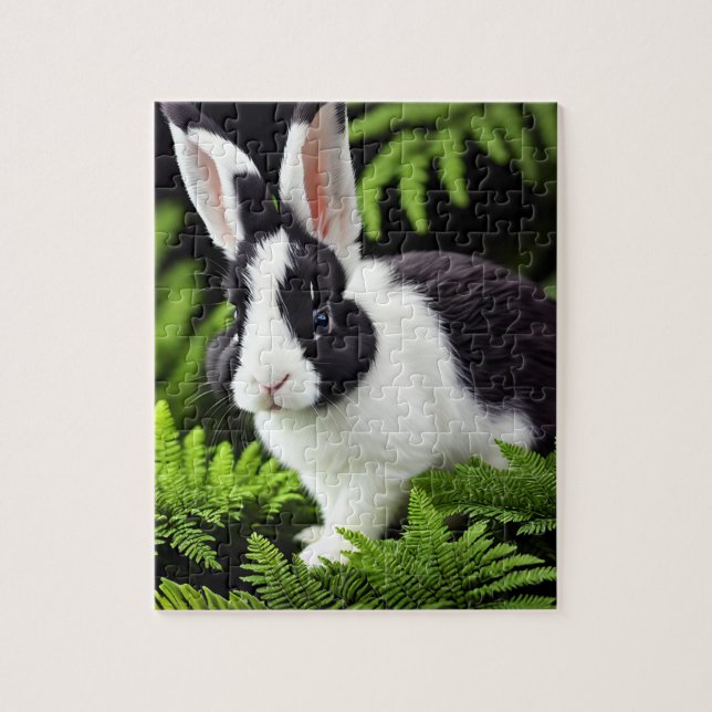 "Classic Charm: The Black and White Bunny Rabbit" Pussel (Vertikal)