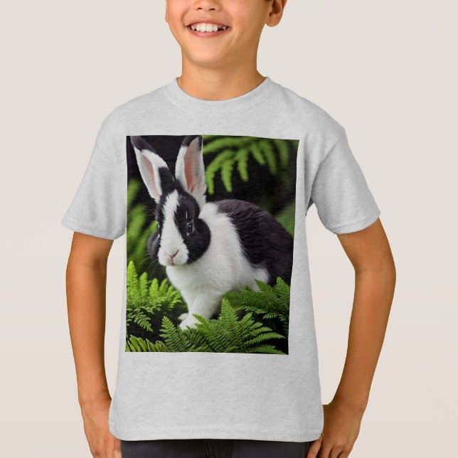 "Classic Charm: The Black and White Bunny Rabbit" T Shirt (Framsida)