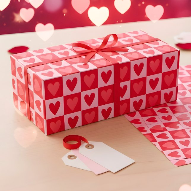 Classic Cherry Red Hearts Valentine Gift Presentpapper (Skapare uppladdad)