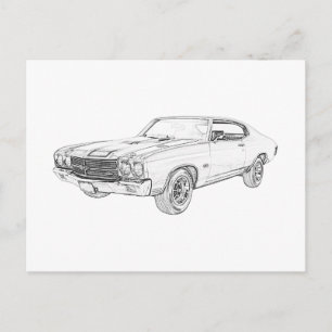 Classic Chevy Chevelle Muscle Car Black and White Vykort