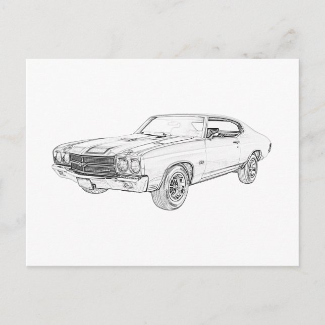 Classic Chevy Chevelle Muscle Car Black and White Vykort (Framsida)