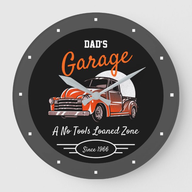 Classic Chevy Lastbil Garage Pappa Namn Black Stor Klocka (Framsida)