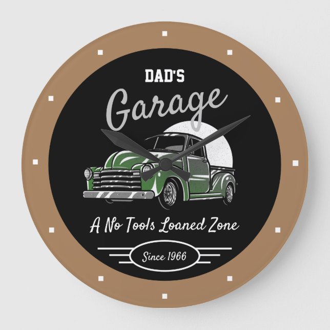 Classic Chevy Lastbil Garage Pappa som Namn Brown  Stor Klocka (Framsida)