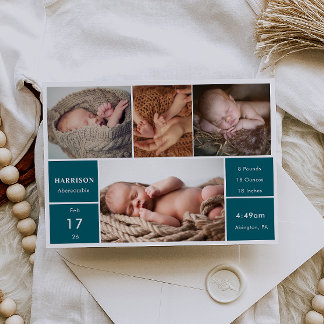 Classic Chic Baby Photo Collage Announcement Card Inbjudningar