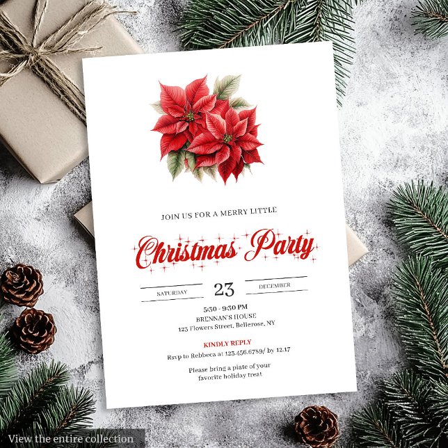 Classic Chic Vintage Christmas Poinsettia Flowers Inbjudningar (Classic Vintage Christmas Poinsettia Flowers Invitation)