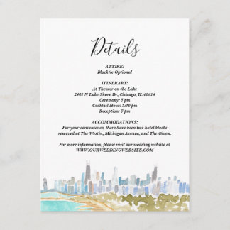 Classic Chicago Skyline Watercolor Details Card Inbjudningar