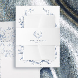 Classic Chinoiserie Blue Monogram Bröllop Band För Inbjudningskort
