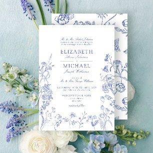 Classic Chinoiserie Blue Victorian Blommigt Bröllo Inbjudningar