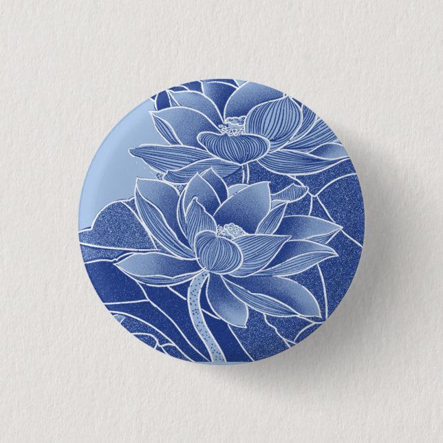 Classic Chinoiserie Chic Blue Lotus Flowers Knapp (Framsida)