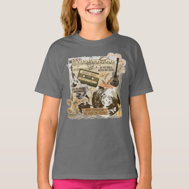 Classic Christian Hymns Songs Music Collage T Shirt (Framsida)