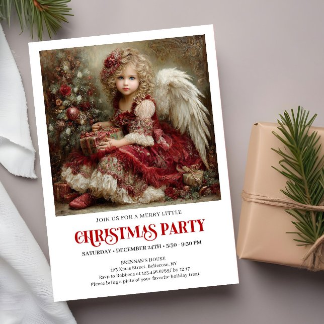 Classic Christmas Angel Invitation Red Green Gold Inbjudningar (Classic Christmas Angel Invitation Red Green Gold)