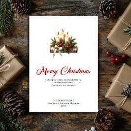 Classic Christmas candles pine greenery greeting Julkort