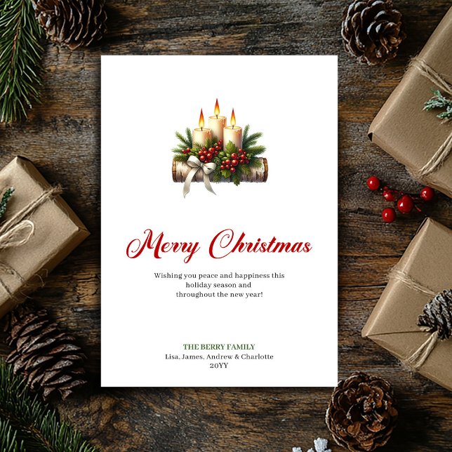 Classic Christmas candles pine greenery greeting Julkort (Classic Christmas candles pine greenery greeting)
