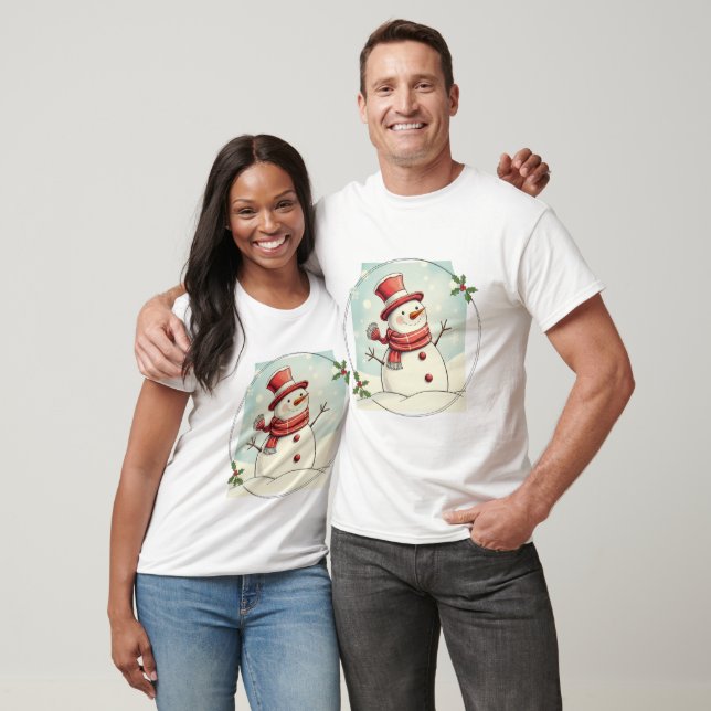 Classic Christmas Charm Snowman Scene T Shirt (Unisex)