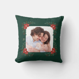 Classic Christmas Floral Frame Throw Pillow  Kudde