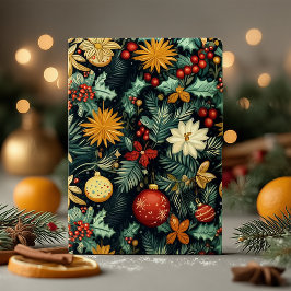 Classic Christmas foliage with red and gold accent Julkort