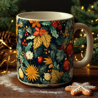 Classic Christmas foliage with red ornaments Kaffemugg