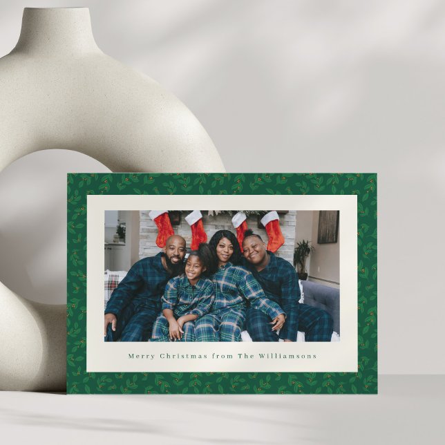 Classic Christmas Green Botanical Festive Photo Julkort (Skapare uppladdad)