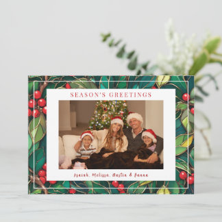 Classic Christmas Holly Flat Holiday Card Julkort