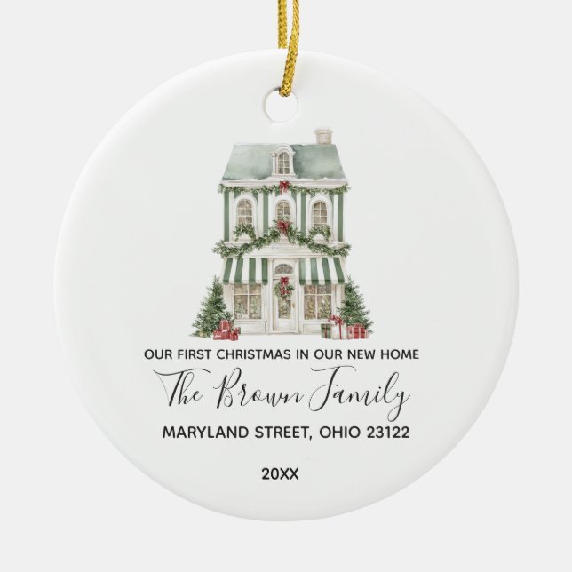 Classic Christmas House Winter New Home Custom Julgransprydnad Keramik (Framsidan)