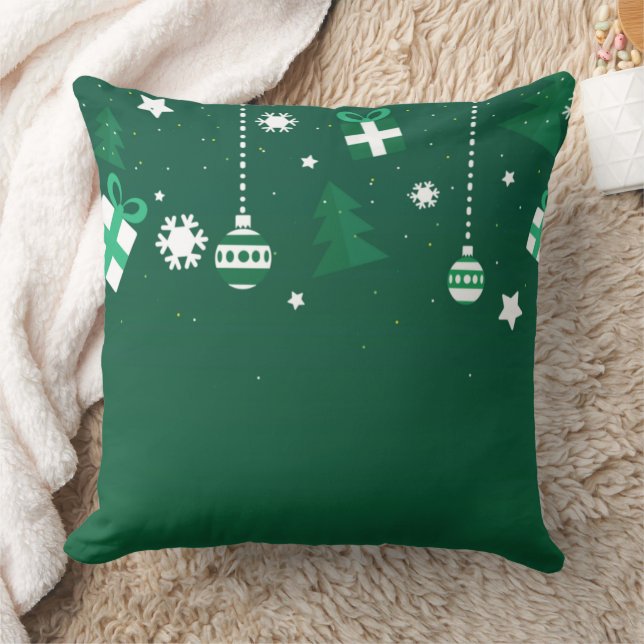 Classic Christmas Icons – Green Holiday Pillow Kudde (Filt)