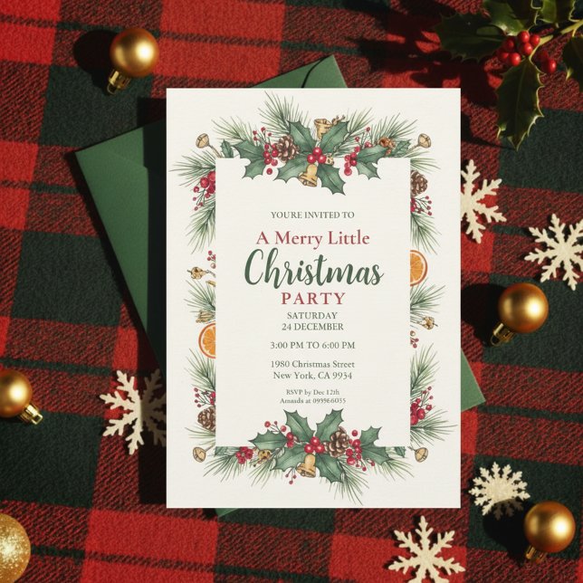 Classic Christmas Party Invitation Holly Frame Inbjudningar (Traditional Christmas)