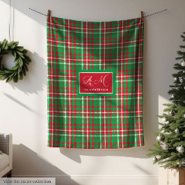 Classic Christmas Plaid Blanket Monogram Holiday Fleecefilt