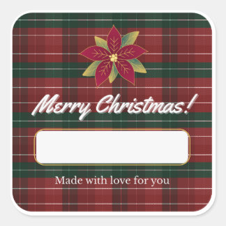 Classic Christmas Plaid Label Sticker Fyrkantigt Klistermärke