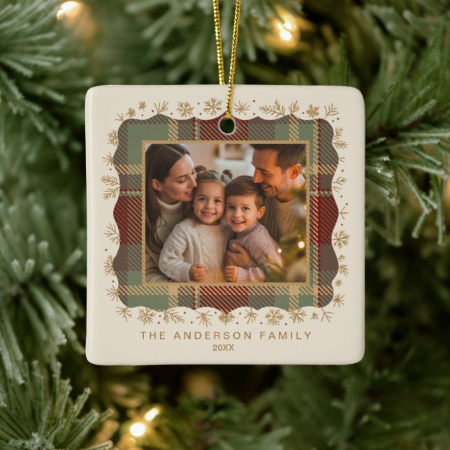 Classic Christmas Plaid Photo Template ID1141A Julgransprydnad Keramik (Träd)