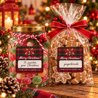 Classic Christmas Plaid Product Label Sticker Fyrkantigt Klistermärke