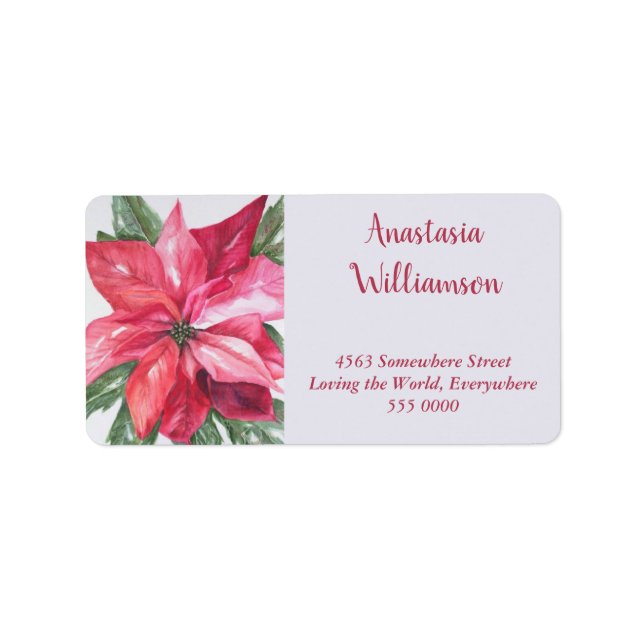 CLASSIC CHRISTMAS POINSETTIA FLOWER ADRESS ADRESSETIKETT (Framsidan)