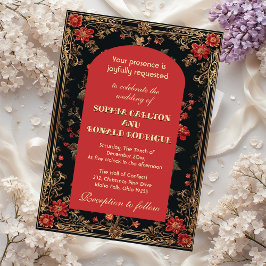 Classic Christmas Red Chinoiserie Floral Wedding Inbjudningar