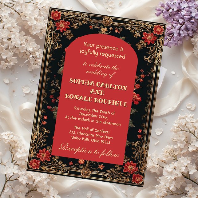 Classic Christmas Red Chinoiserie Floral Wedding  Inbjudningar (Classic Christmas Red Chinoiserie Floral Wedding Invitation)