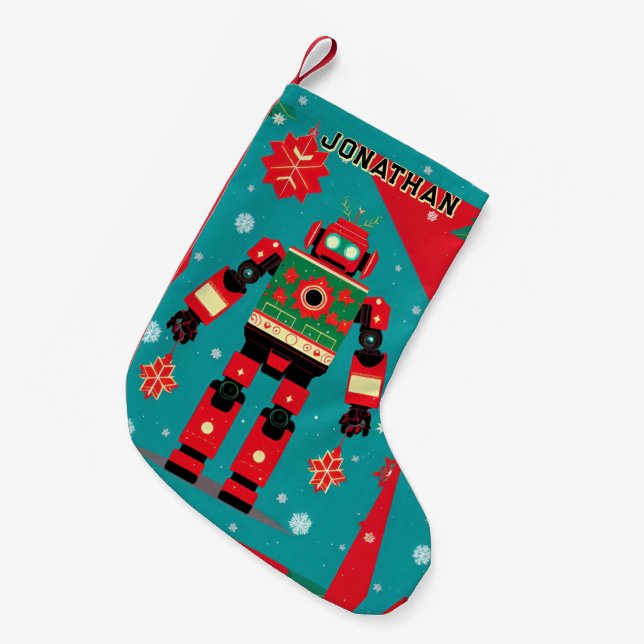 Classic Christmas Sweater Pattern Robot Liten Julstrumpa (Framsidan (Hängande))