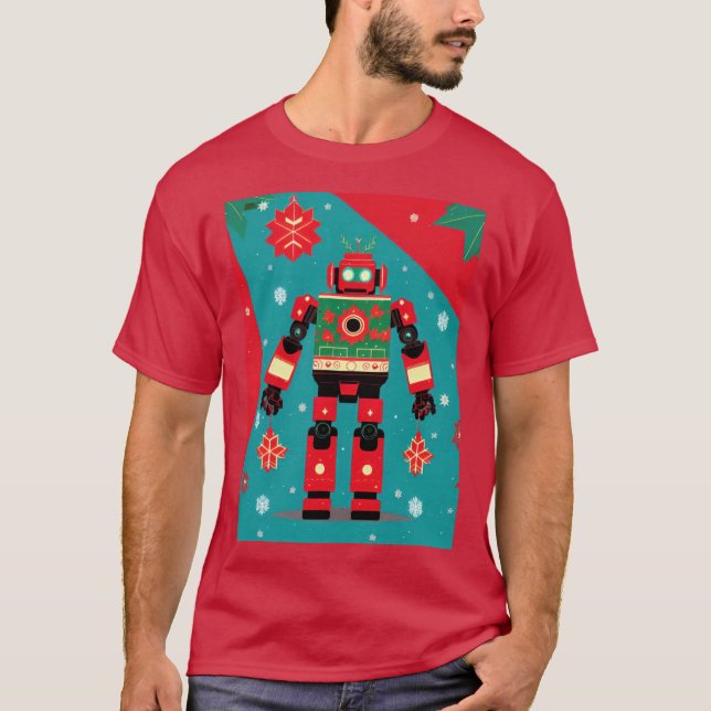 Classic Christmas Sweater Pattern Robot T Shirt (Framsida)