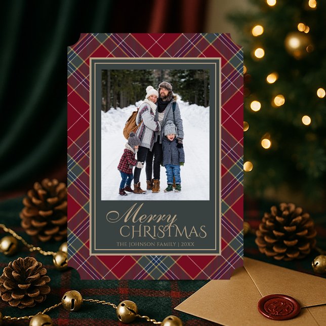 Classic Christmas Tartan Plaid Photo Julkort (Skapare uppladdad)