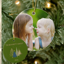 Classic Christmas Tree Family Photo Named Julgransprydnad Keramik