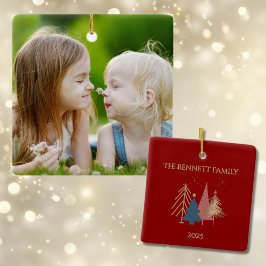 Classic Christmas Tree Family Photo Named Julgransprydnad Keramik