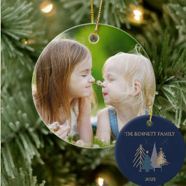 Classic Christmas Tree Family Photo Named Julgransprydnad Keramik