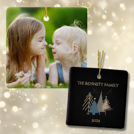 Classic Christmas Tree Family Photo Named Julgransprydnad Keramik
