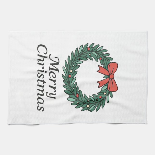 Classic Christmas Wreath – Minimalist Merry Christ Kökshandduk (Horisontell)