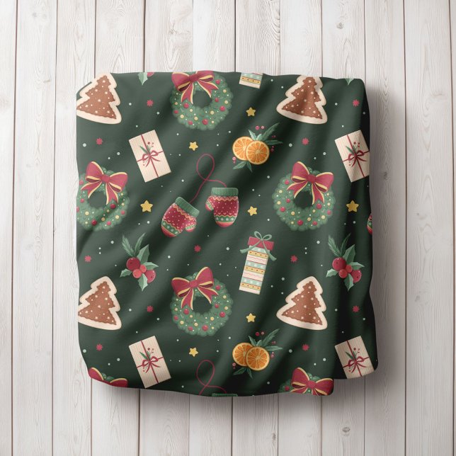 Classic Christmas Wreath & Mittens Fleece Blanket (Skapare uppladdad)
