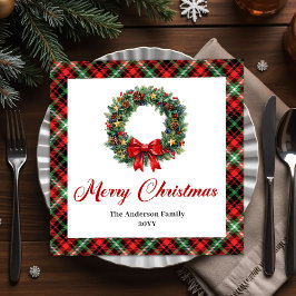Classic Christmas Wreath Napkin with Custom Name Pappersservett