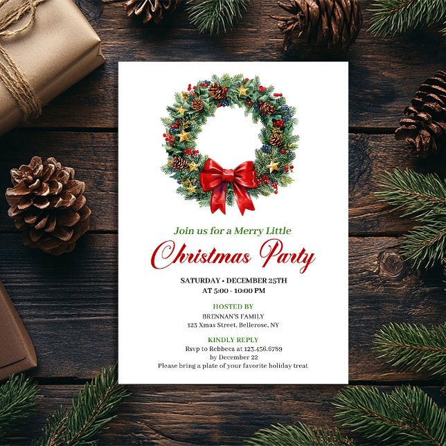 Classic Christmas Wreath Party Editable Invite Inbjudningar (Classic Christmas Wreath Party Editable Invite)